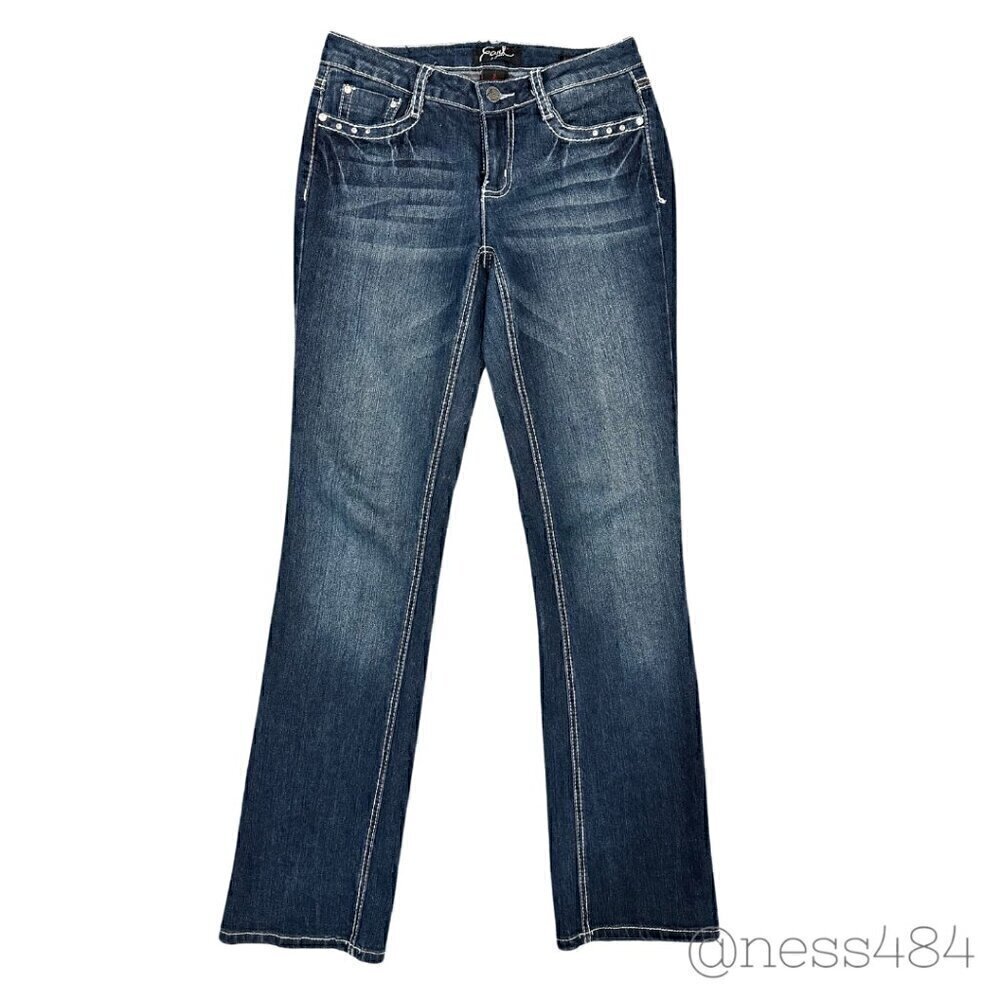 Earl Jean Womens Bootcut Jeans Embellished‎ Pockets Dark Wash Size 2